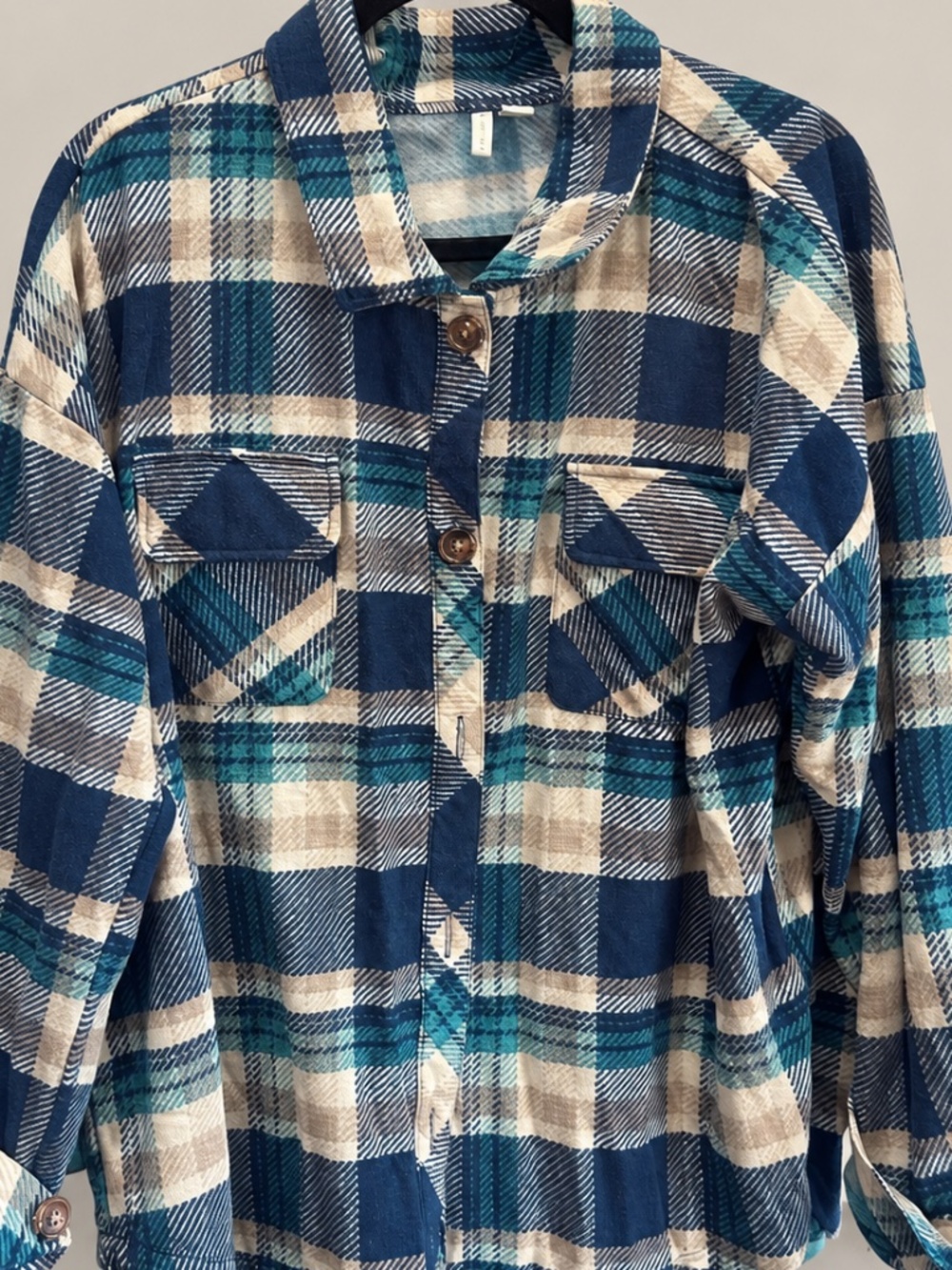 Cato XL Teal Navy Plaid Button Front Shirt Jacket